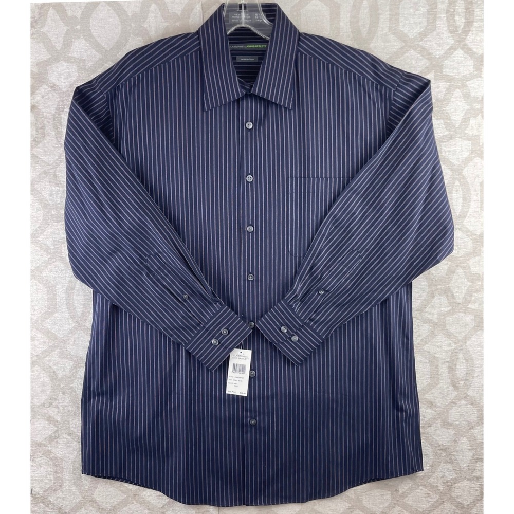 Claiborne by John Bartlett Dress Shirt Mens 16.5 32/33 Navy NWT Wrinkle Free L